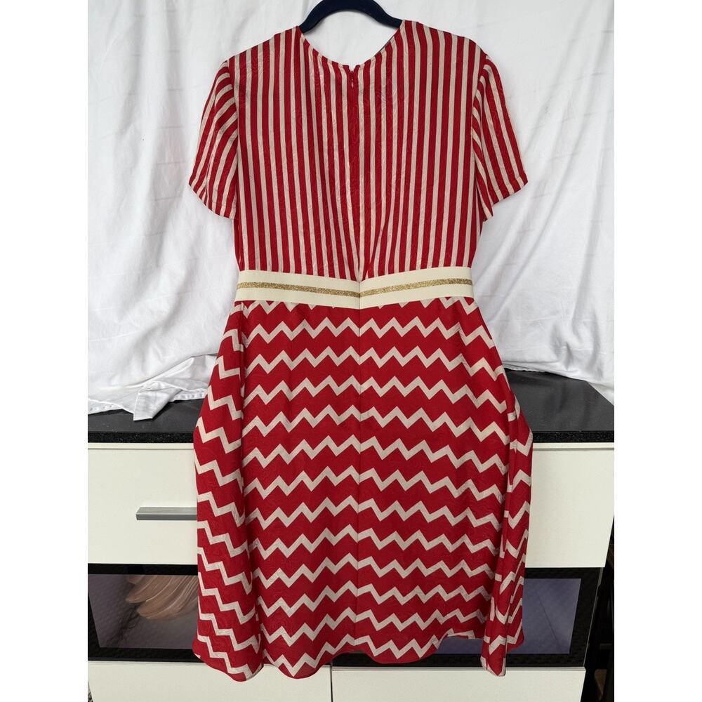 Stella McCartney Resort 2014 Red Stripe Chevron Moire Jacquard Dress Rare US 10 - Picture 12 of 15